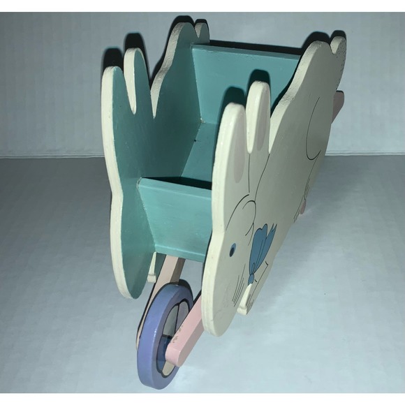 Vintage 1996 Decorative Wood Bunny Shaped Easter Wheel barrel - Picture 2 of 6